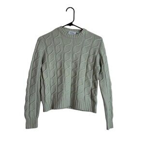 Neiman Marcus Sweater Womens M Sage Green Cable Knit Crewneck Pullover